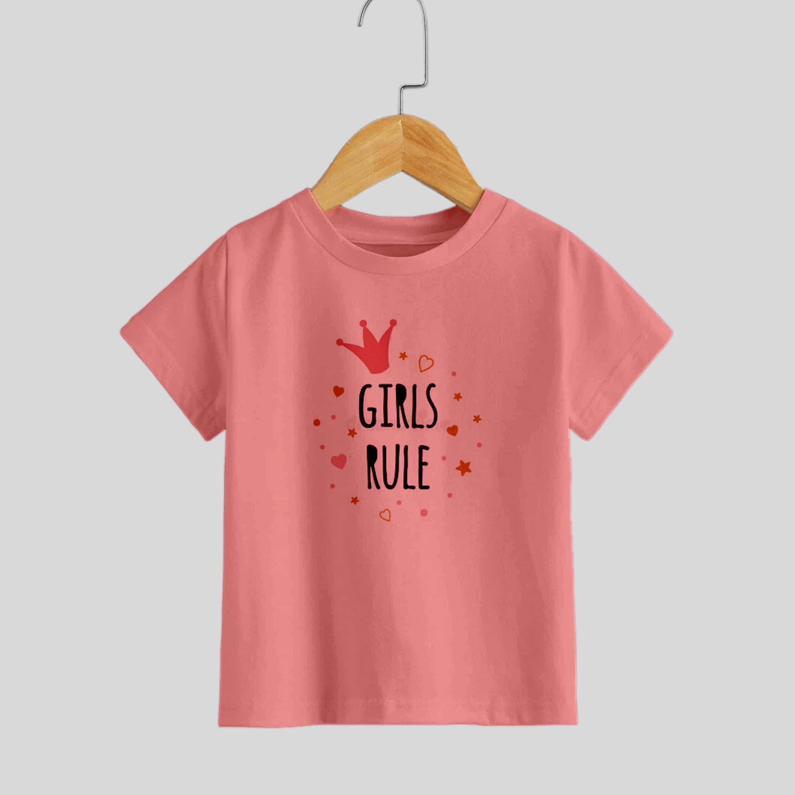 Girls rule print, pink T-shirt for casual wear-RKFCW194