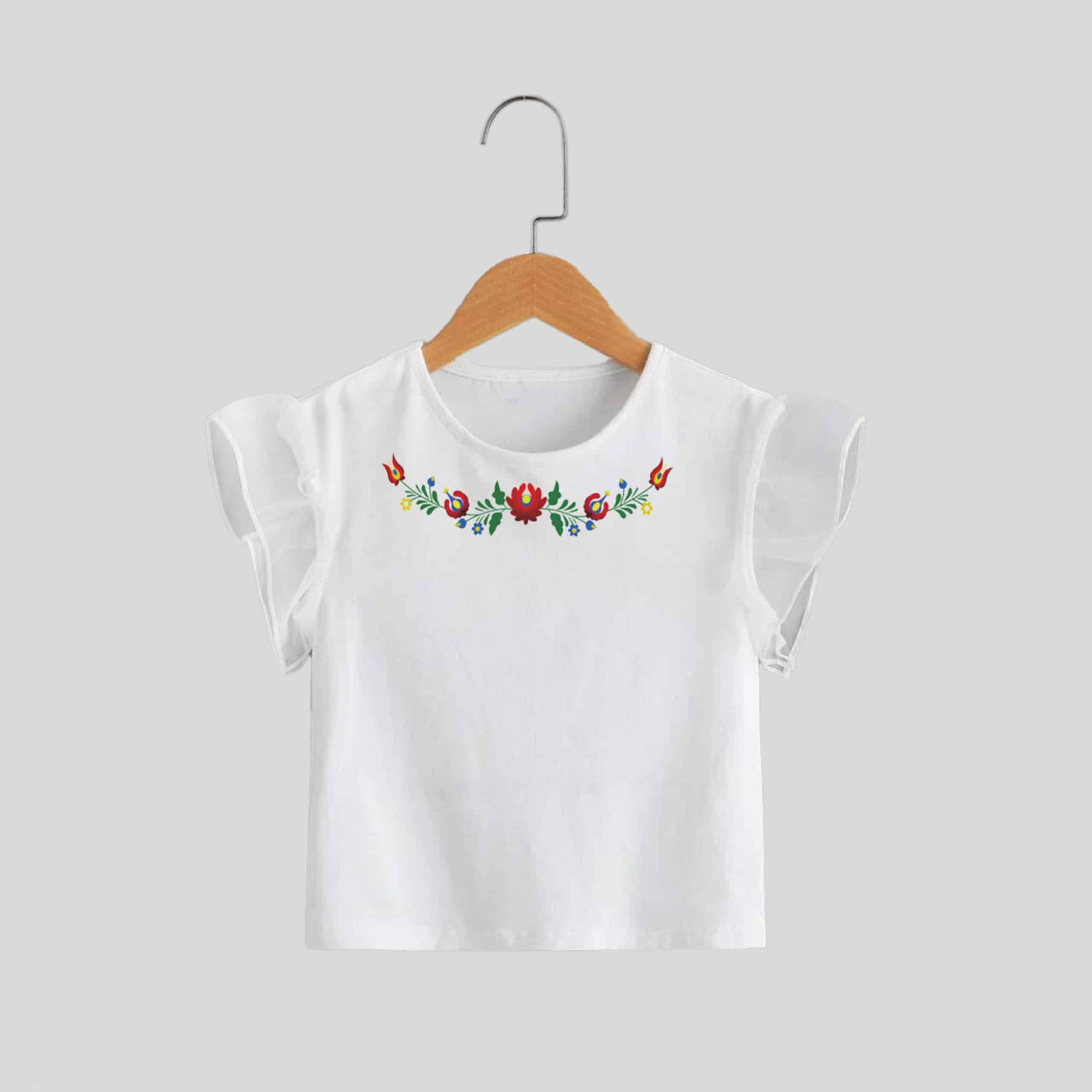 white girl's top floral-top with flared cap sleeve for party wear-RKFCW206