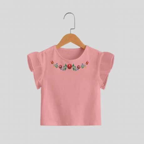 pink girls top floral-top with flared cap sleeve for party wear-RKFCW207