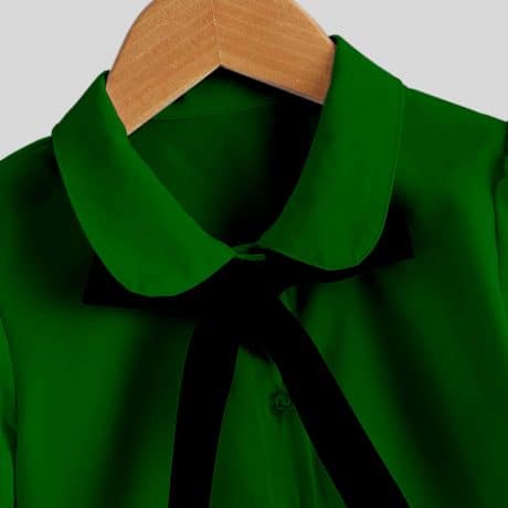 Dark Green, Peter Pan Collar With Bow and Puff Sleeve-RKFCW209