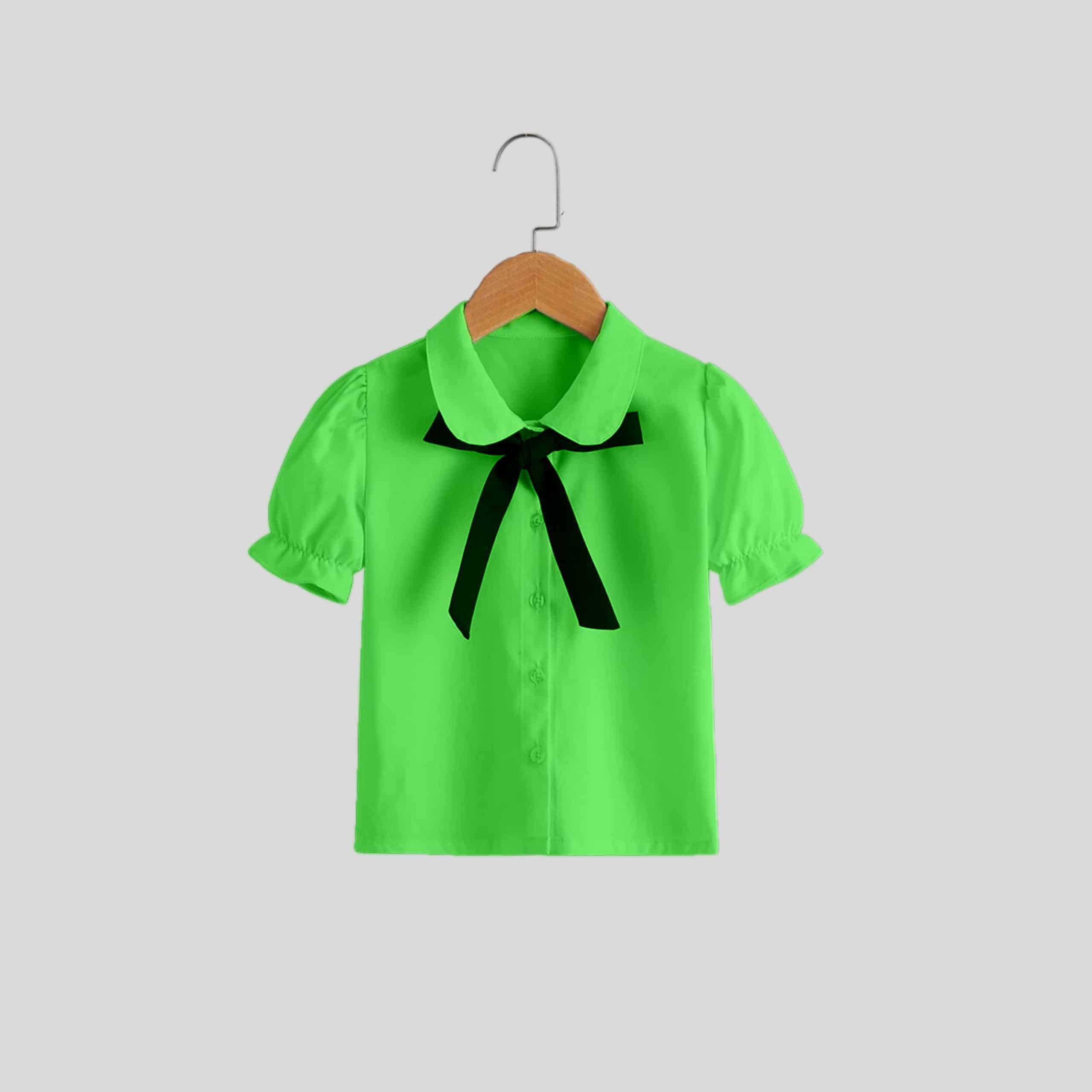 Light Green, Peter Pan Collar With Bow and Puff Sleeve-RKFCW211