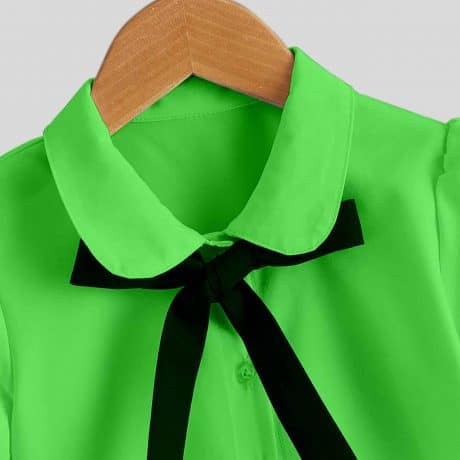 Light Green, Peter Pan Collar With Bow and Puff Sleeve-RKFCW211