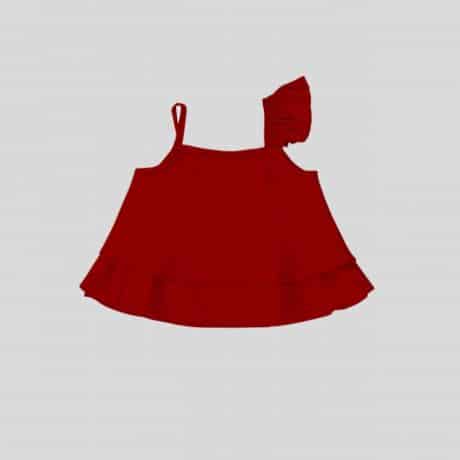 maroon color causal wear shoulder strap, a-line top with frills on right shoulder RKFCW213