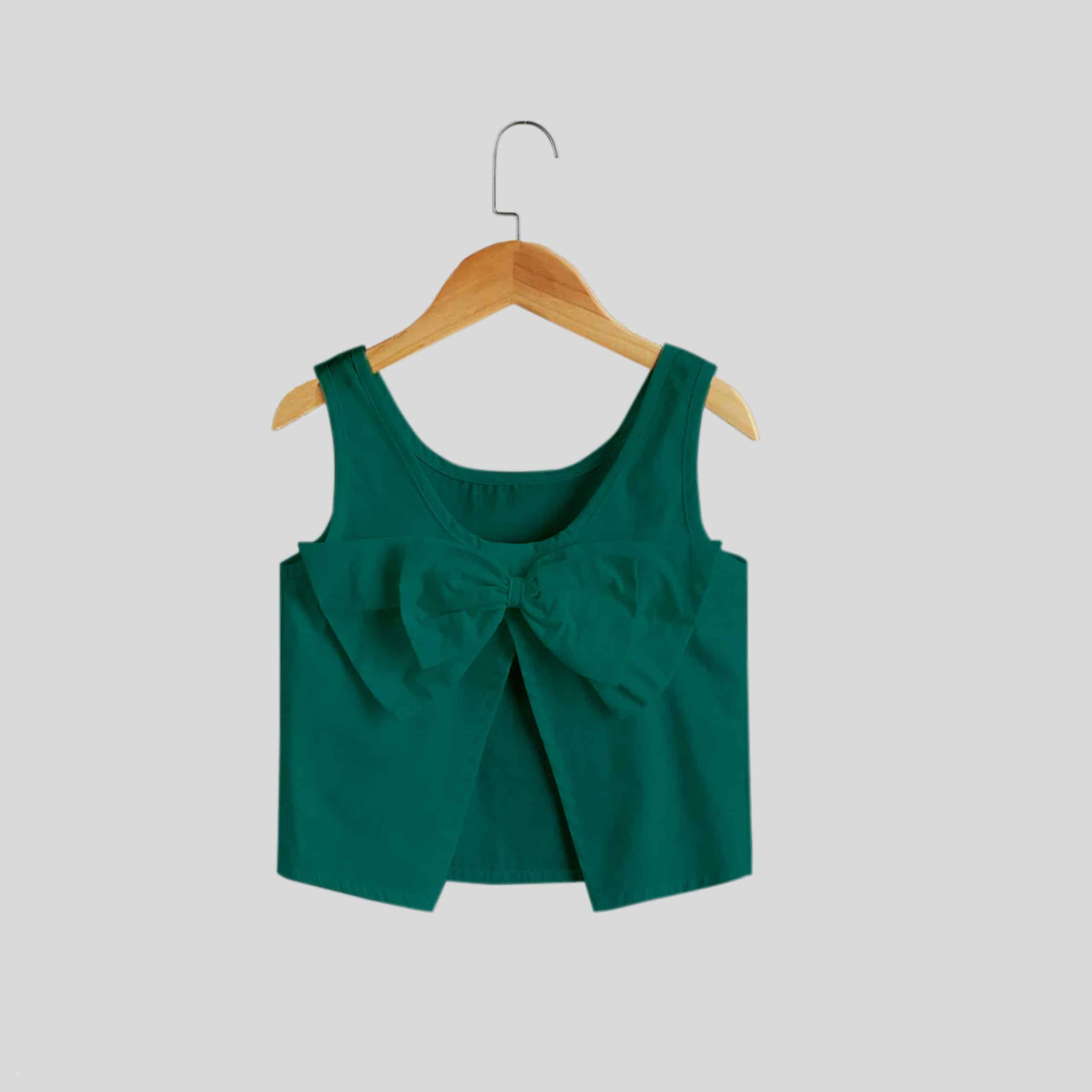 Girls sleeveless green top with cute bow details-RKFCW217