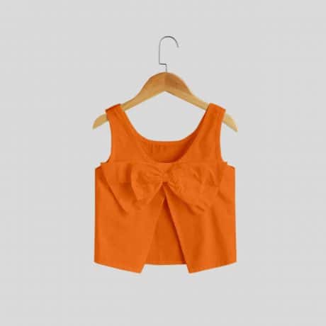 Girls sleevless orange top with cute bow details-RKFCW218
