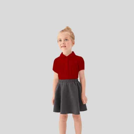 Girls pretty red top with puff sleeves and collar, soft and comfortable-RKFCW220