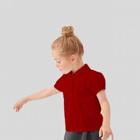 Girls pretty red top with puff sleeves and collar, soft and comfortable-RKFCW220