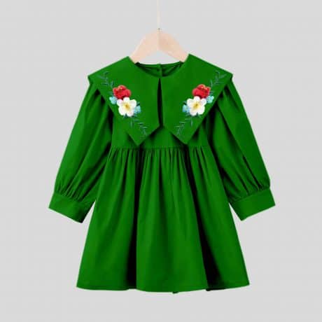 Girls green full sleeves pointed cape collars with pretty floral print-RKFCW225