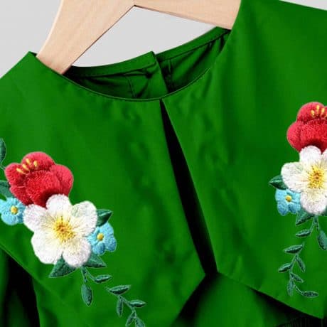 Girls green full sleeves pointed cape collars with pretty floral print-RKFCW225