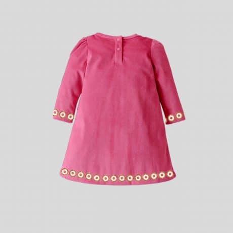 Girls full sleeves pink dress with frill sash detail and floral trim-RKFCW244