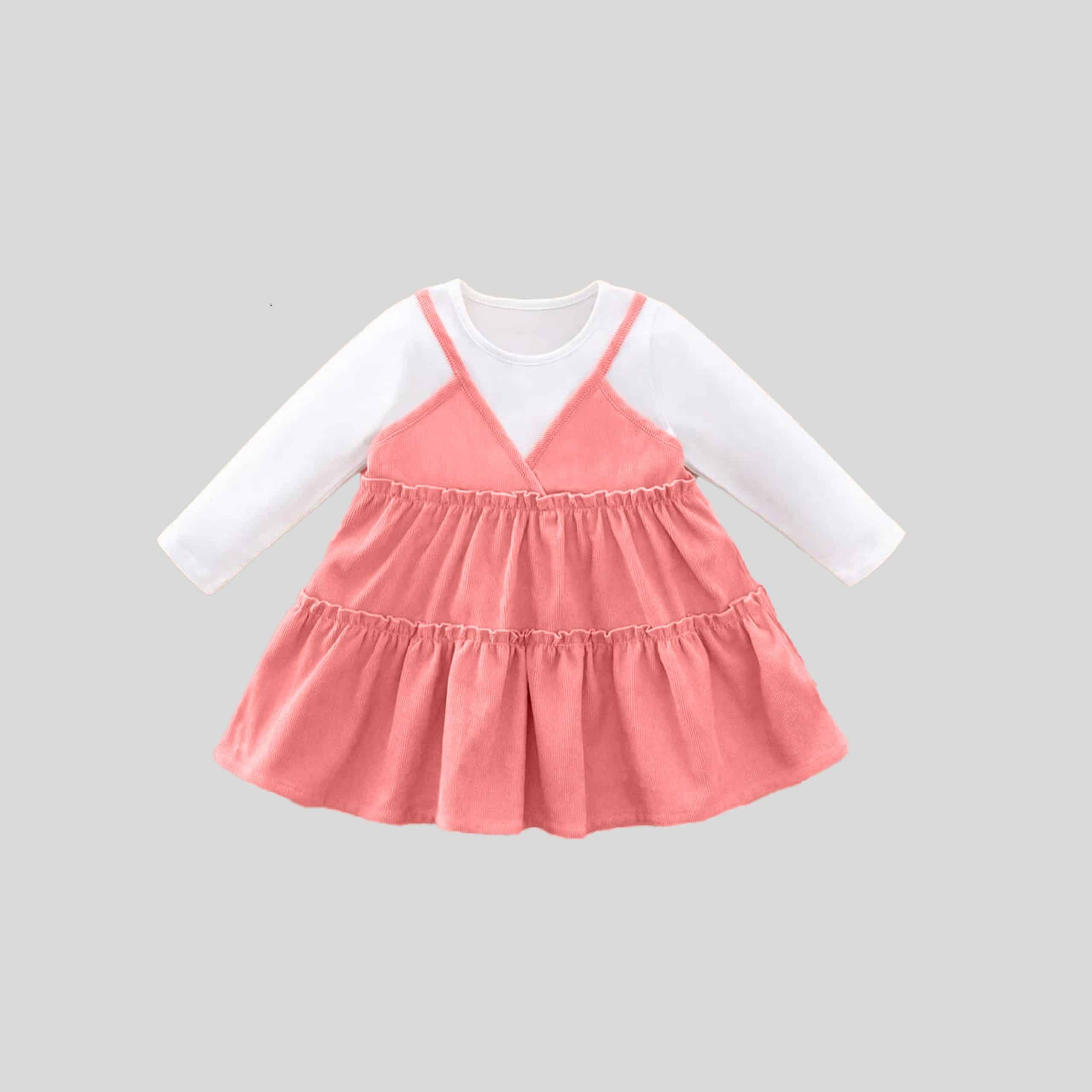 Girls full sleeves white top and pink frilly Dungarees set-RKFCW253