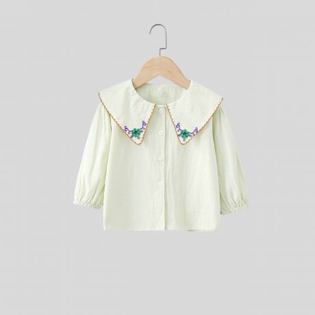 Girls white floral embroidered cape collar full sleeves shirt top-RKFCW257