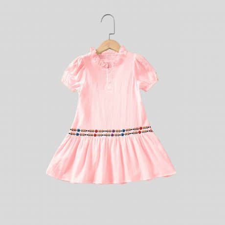 Girls pink frill collar dress with puff sleeves – RKFCW285