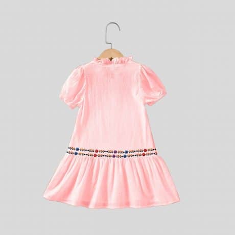 Girls pink frill collar dress with puff sleeves – RKFCW285