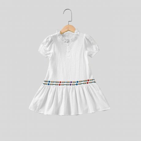 Girls white frill collar dress with puff sleeves – RKFCW286