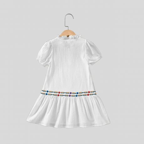 Girls white frill collar dress with puff sleeves – RKFCW286