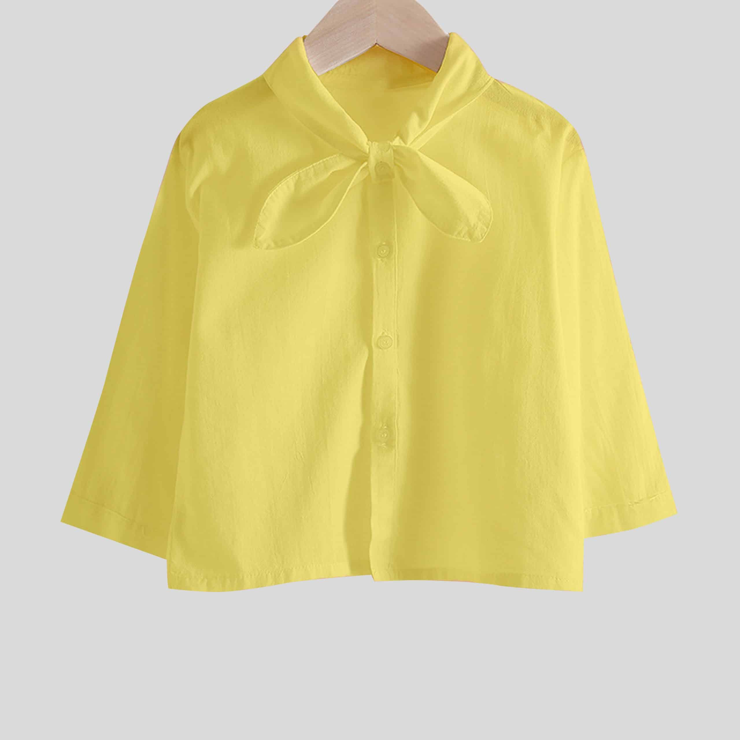 Girls yellow Shirt top with a cute tie knot - RKFCW296