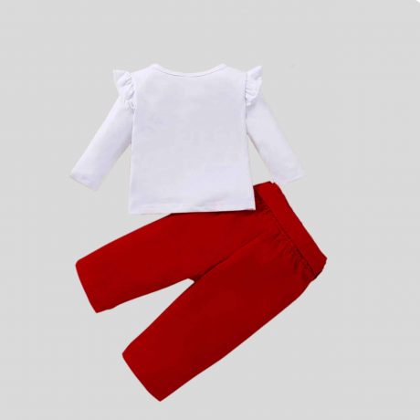 Girls white frill full sleeves top with maroon bow belt Pants set – RKFCW302
