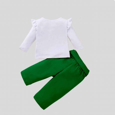 White Frill Full sleeves Girls  top with cute bow belt Pants set – RKFCW303