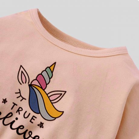 Girls peach Sweatshirt with cute print details and Pants set with matching headband-RKFCW305