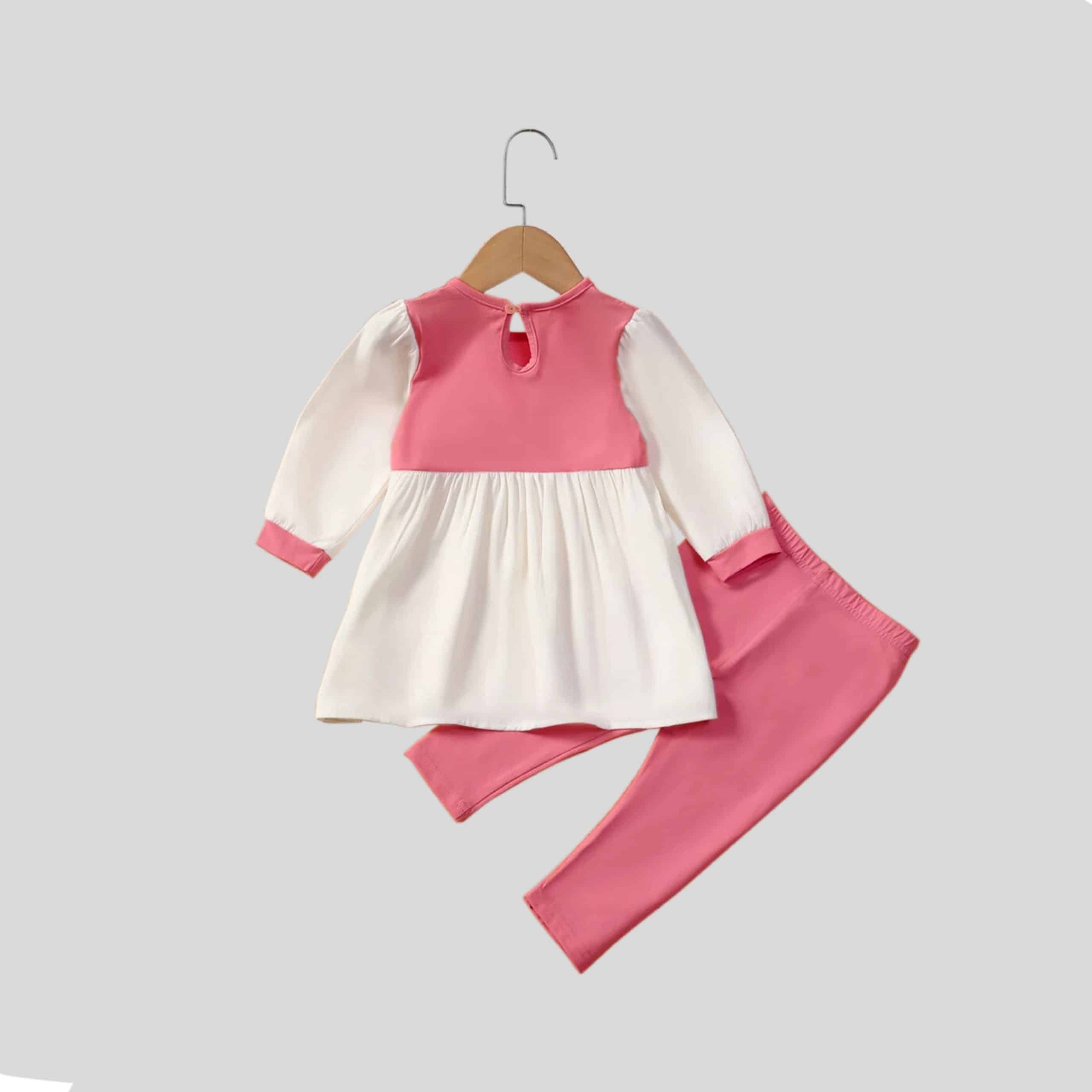 Girls smart polka dot full sleeve baby doll Top and Pink Pants-RKFCW309