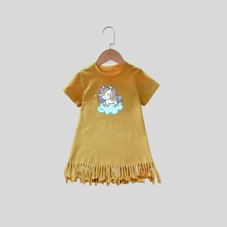 Girls Yellow Fringe Dress with Unicorn Print – RKFCW315