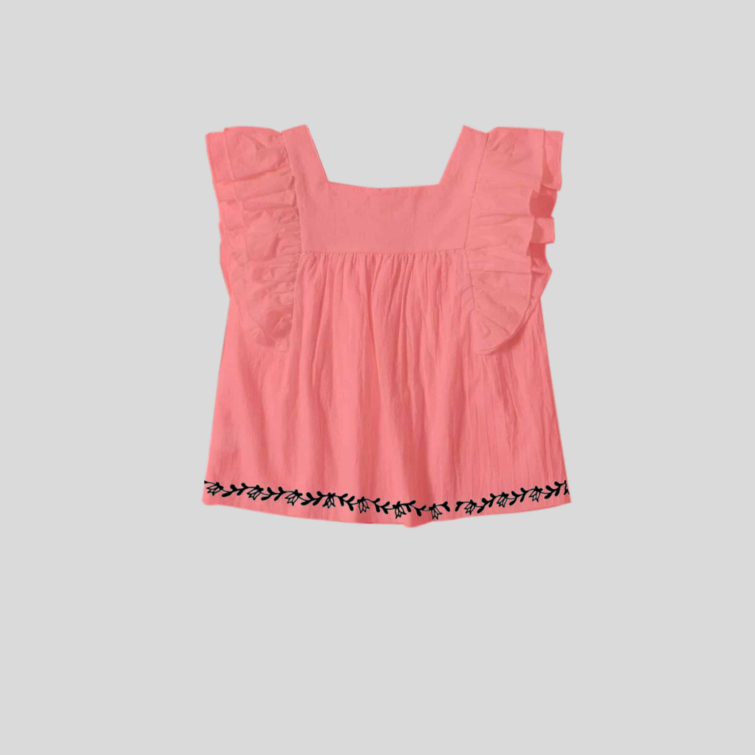 Girls Pink Frill Top with Cute Print - RKFCW324