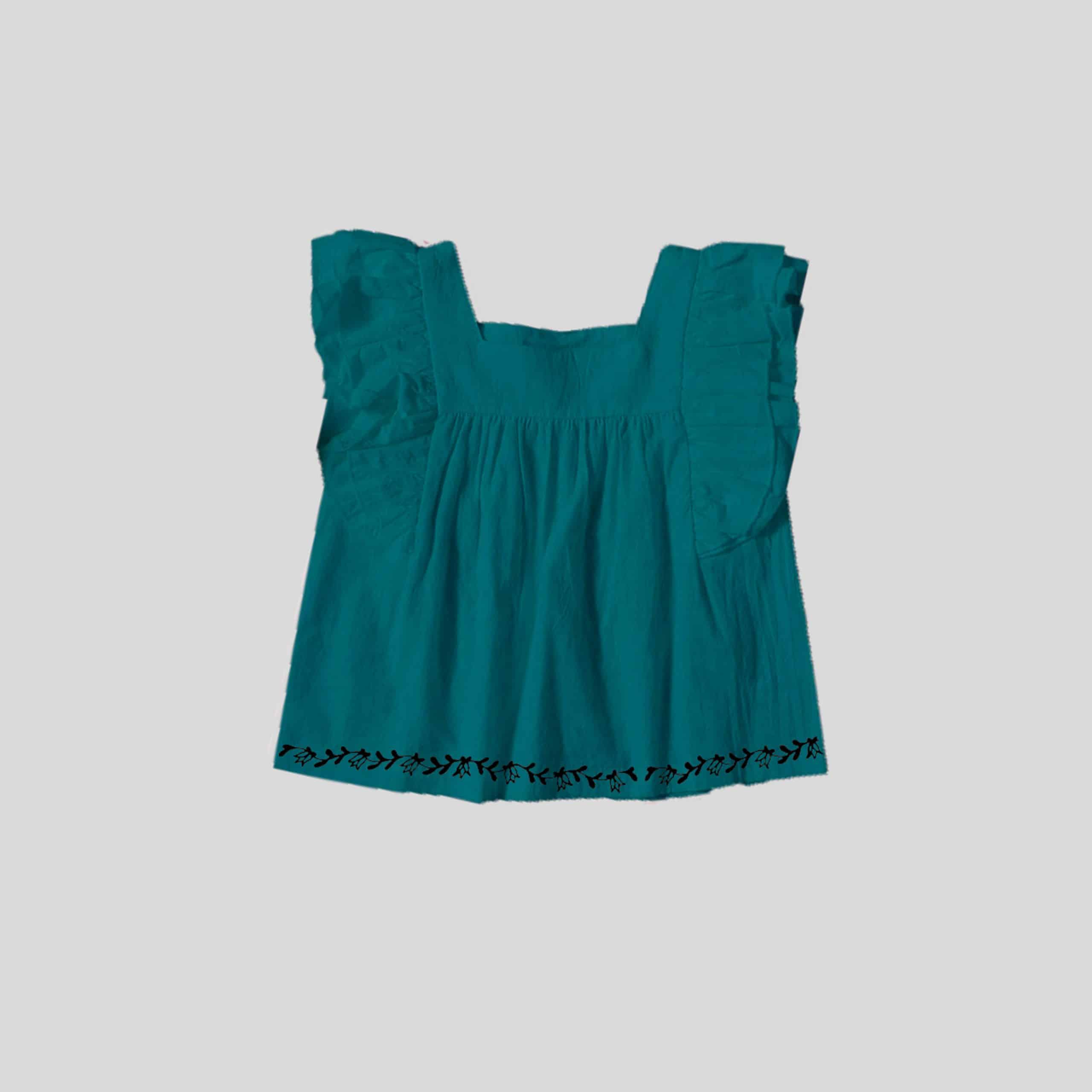 Girls Green Frill Top with Cute Print - RKFCW325