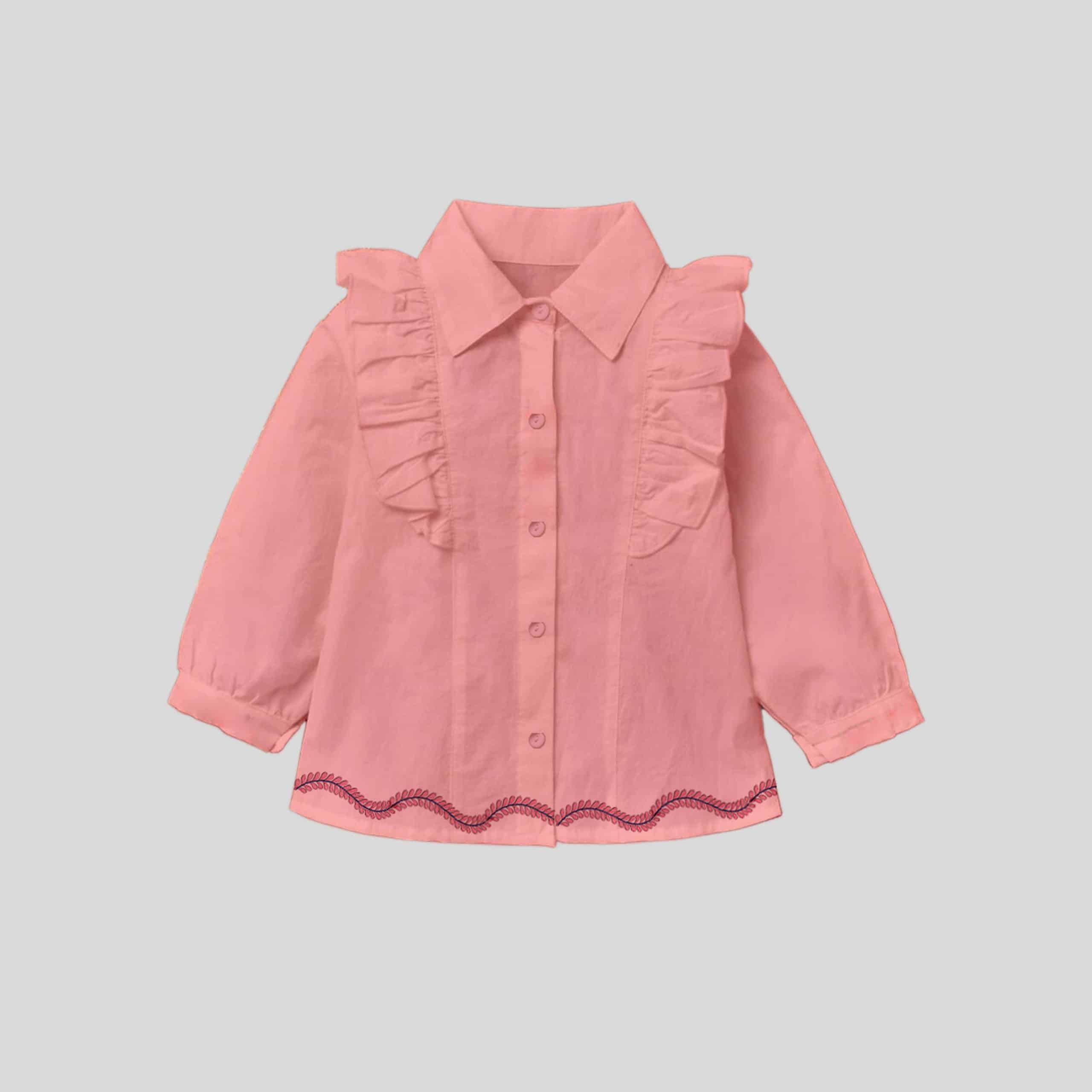 Girls Pink Frill Top with Cute Floral Print - RKFCW329