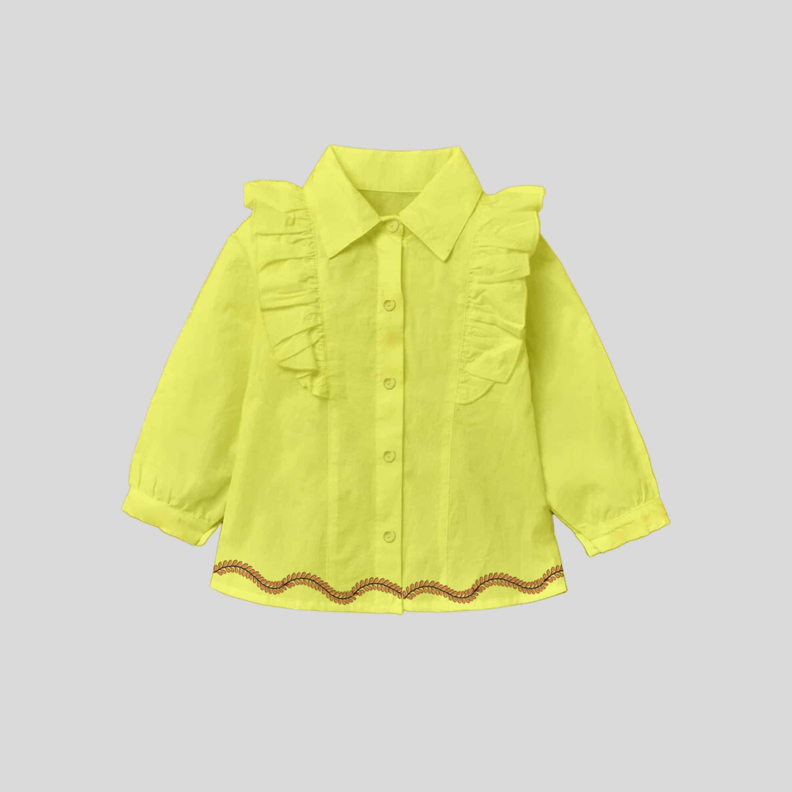 Girls Yellow Frill Top with Cute Floral Print - RKFCW331