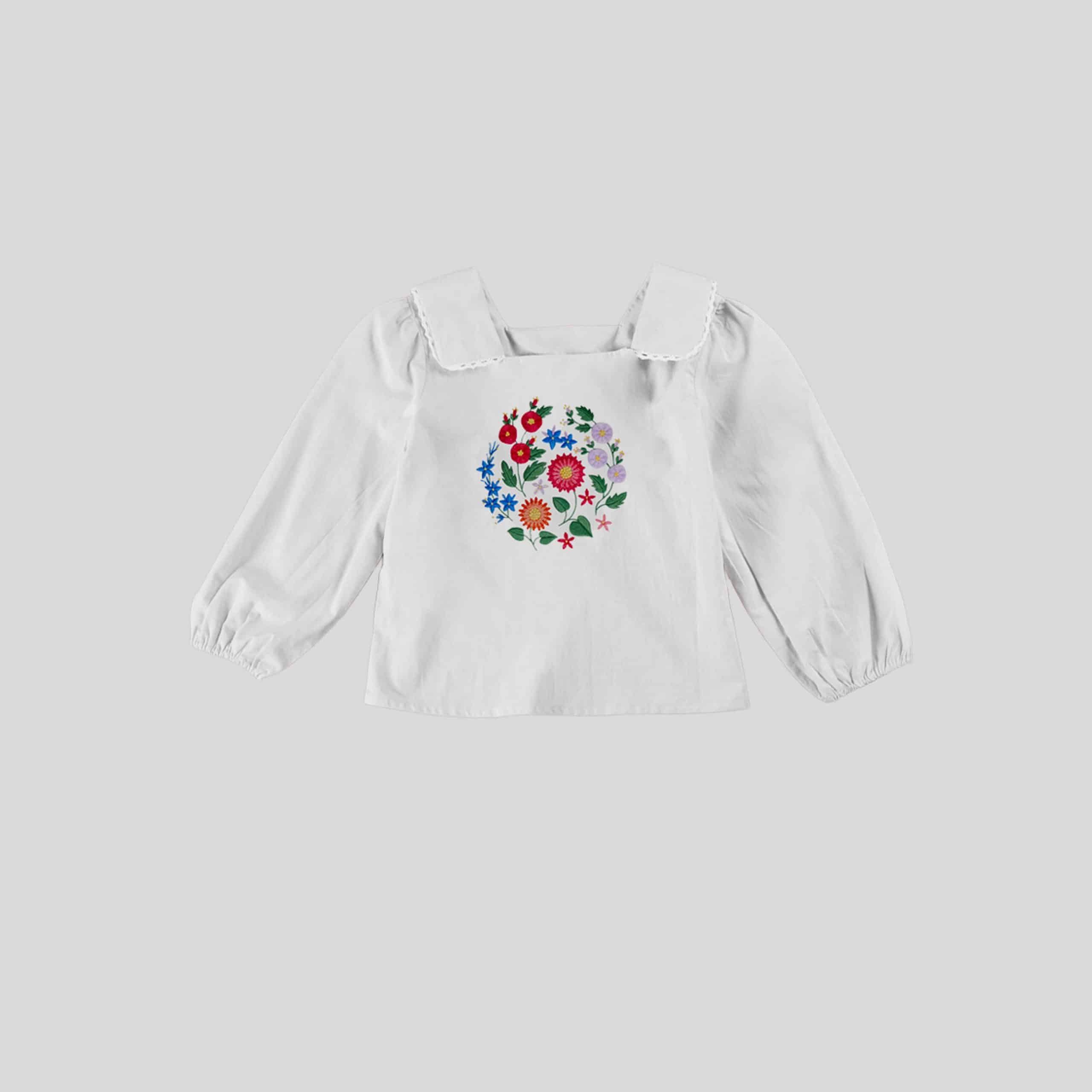 Girls White Top with Cute Floral Print - RKFCW334