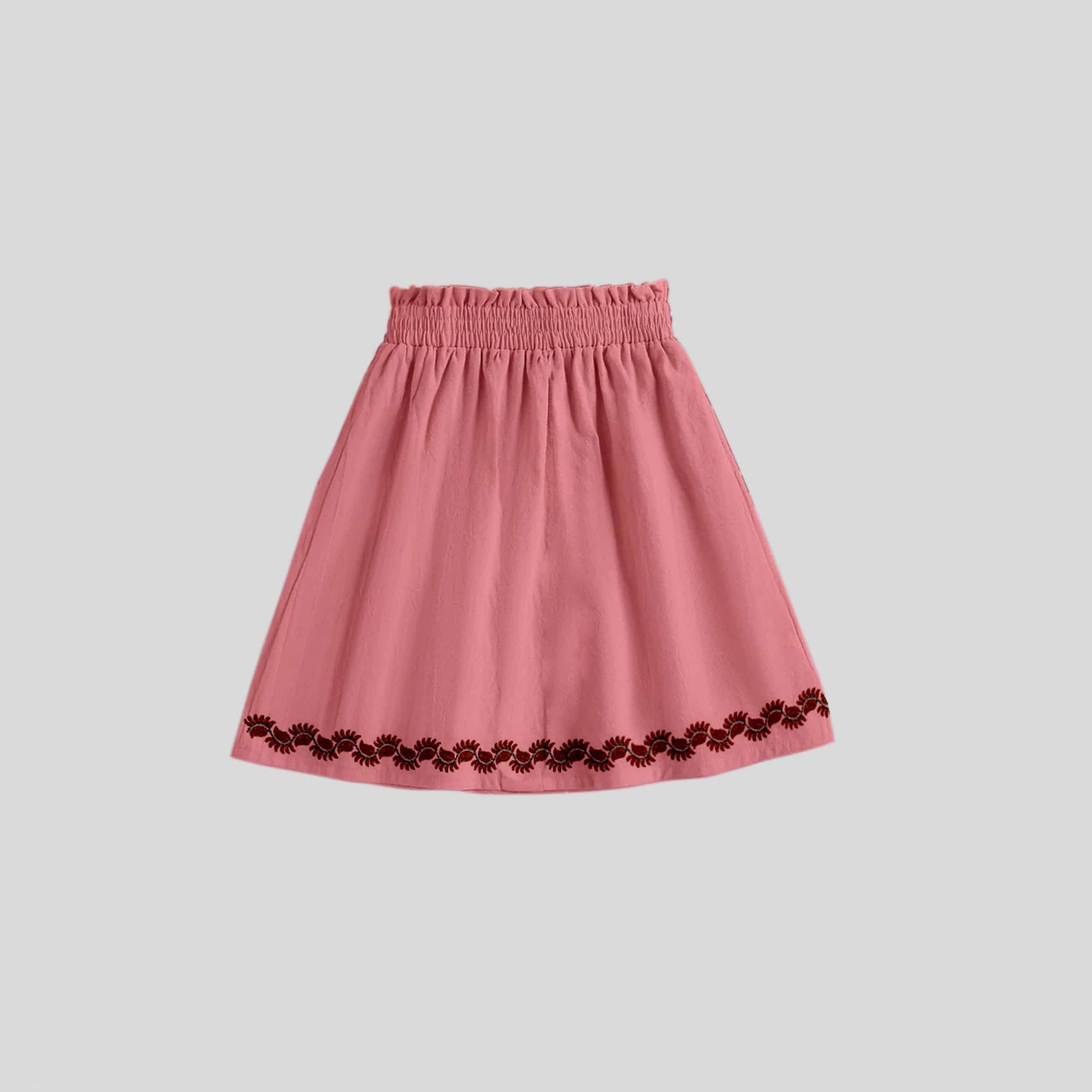 Girls Pink Elastic Waist Skirt with a Printed Hemline - RKFCW338