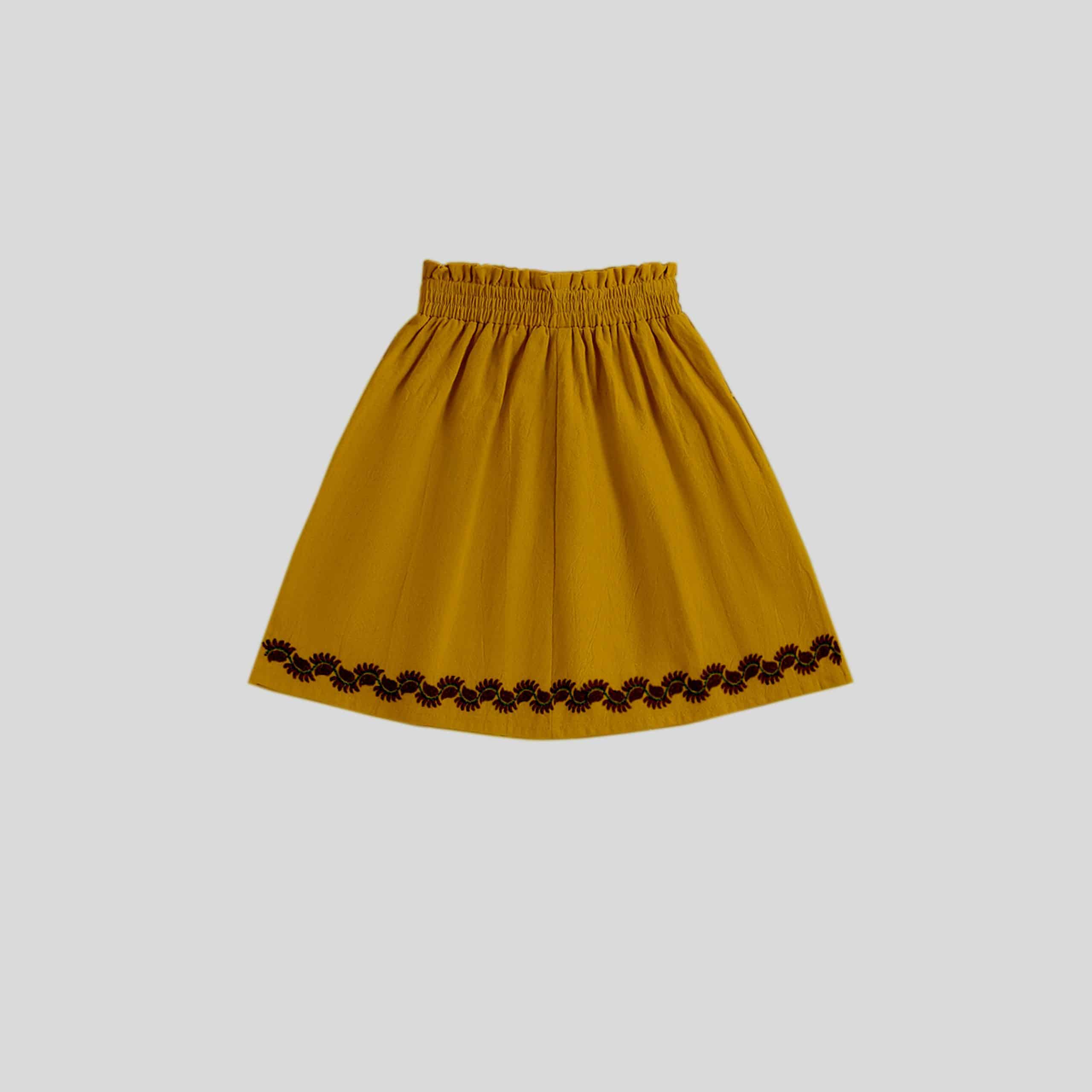 Girls Yellow Elastic Waist Skirt with a Printed Hemline - RKFCW339