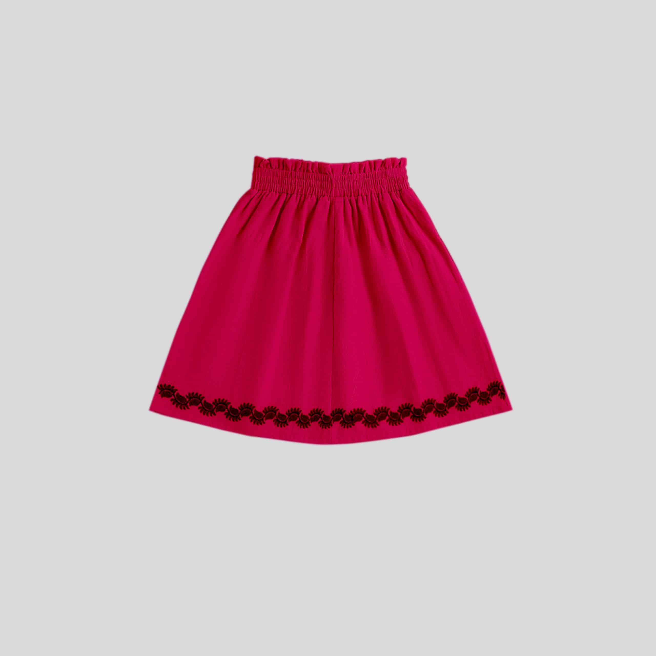 Girls Pink Elastic Waist Skirt with a Printed Hemline - RKFCW340