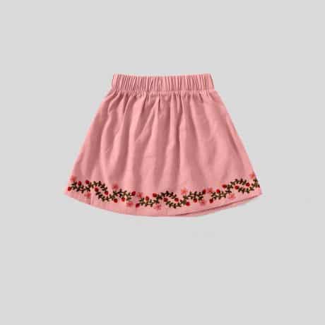 Girls Pink Skirt With a Floral Print Hemline – RKFCW344
