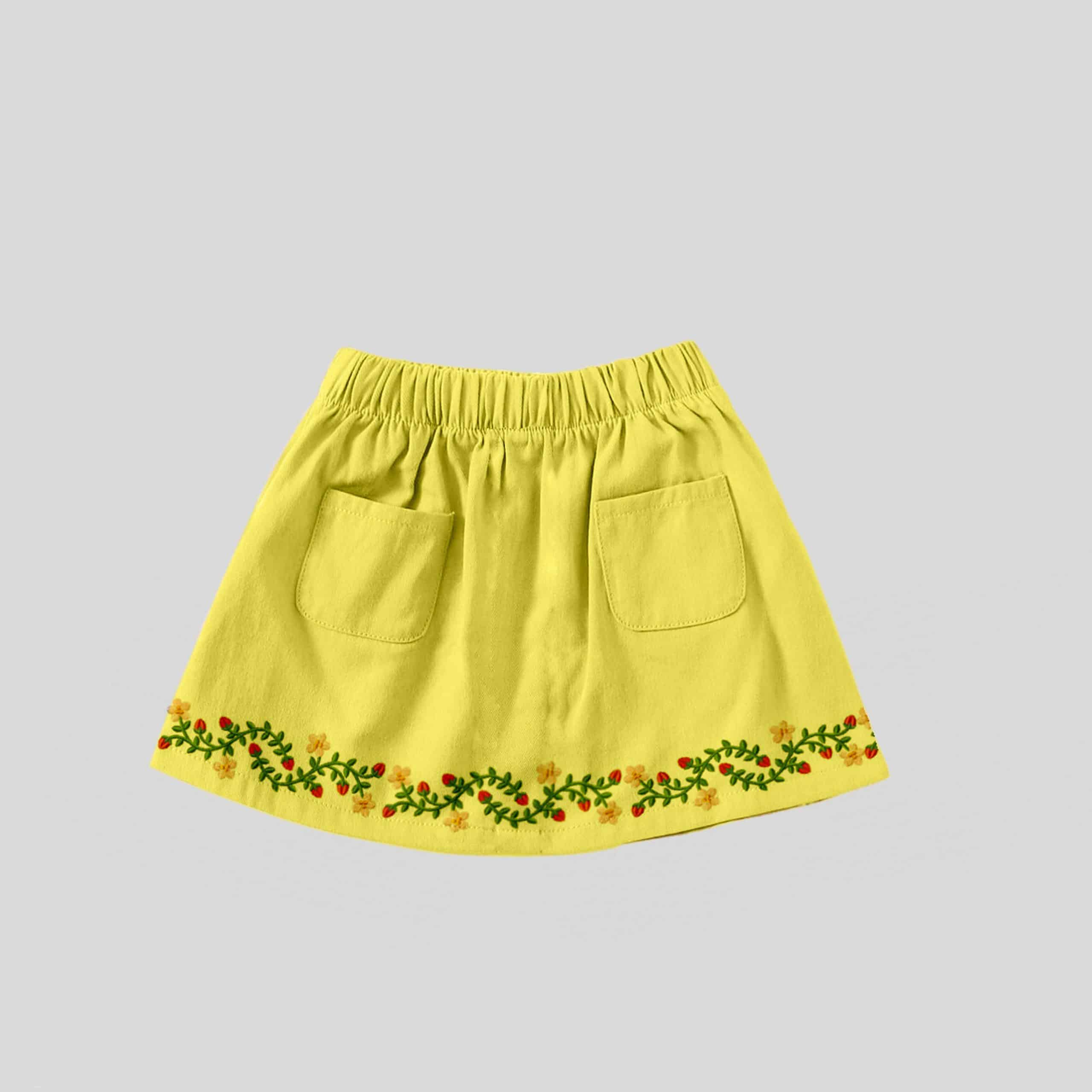 Girls Yellow Skirt with a Floral Print Hemline - RKFCW345