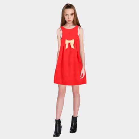 Girls red a-line with pleats dress-RKFCW44