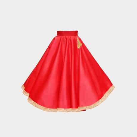 Girls dark red with gold broader umbrella skirt-RKFCW45
