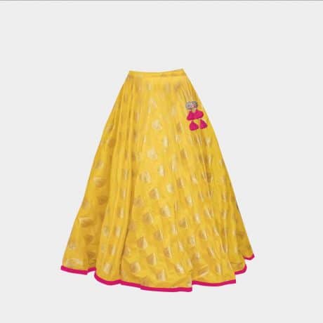 Girls yellow Butta with pink broader umbrella skirt-RKFCW48