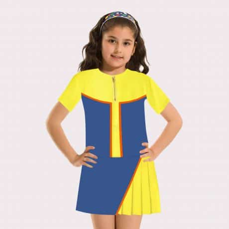Girls blue and yellow pleats in side skirt-RKFCW55