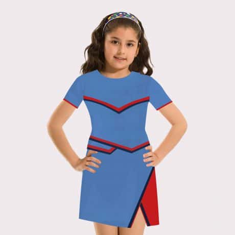 Grils front cut a-line blue and red skirt-RKFCW57