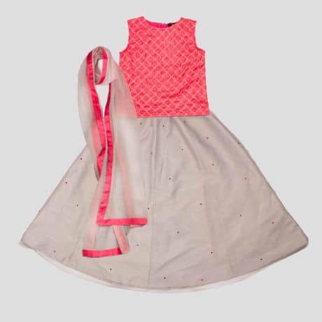 Beautifull pink and grey embroidery and stone on skirt lehenga-RKFCW64