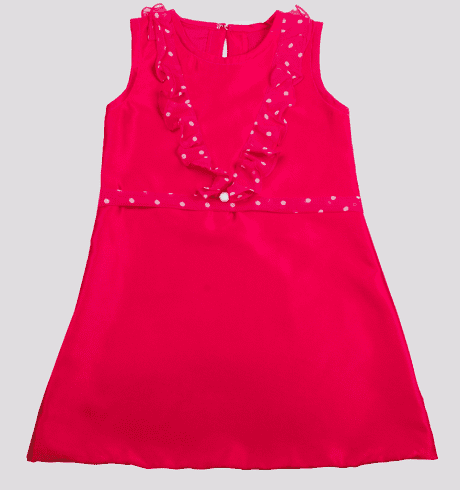 Girls hot pink dress with ruffles neck-RKFCW81