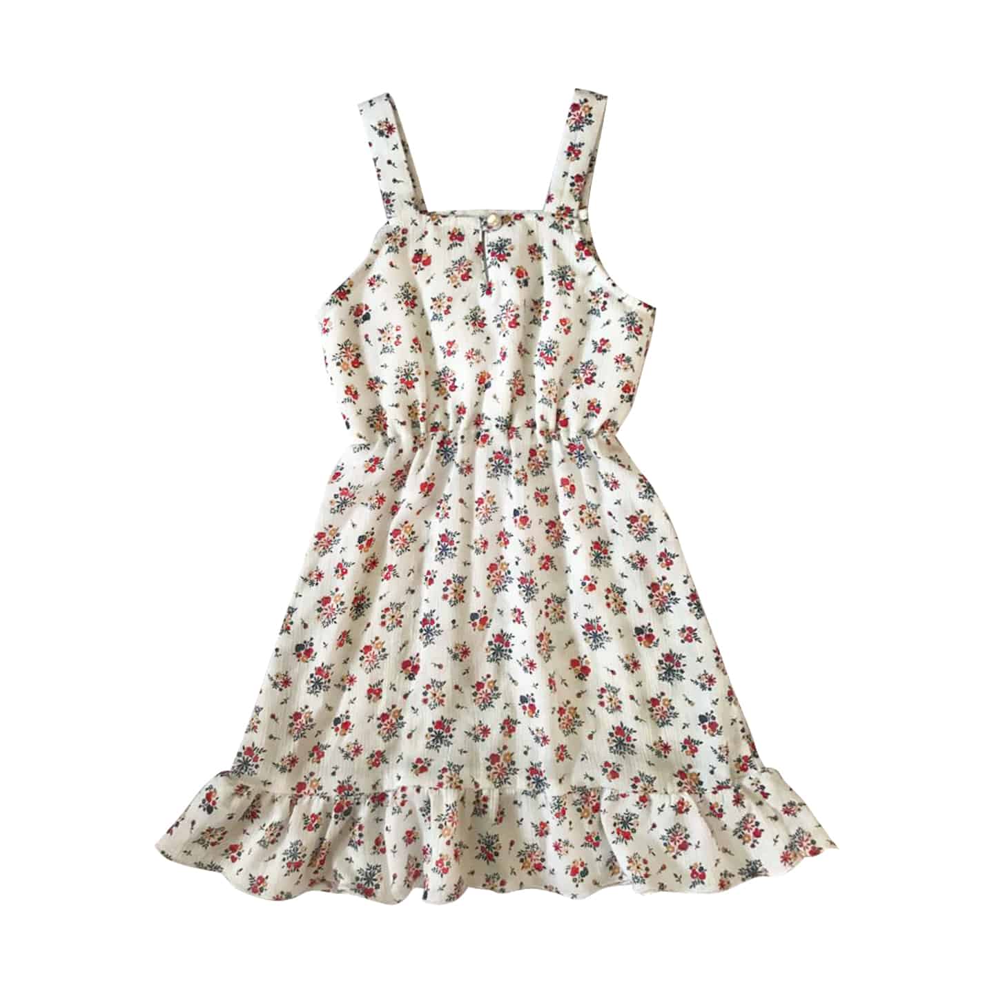 Cute floral print dress with ruffle in bottom-RKFCW84