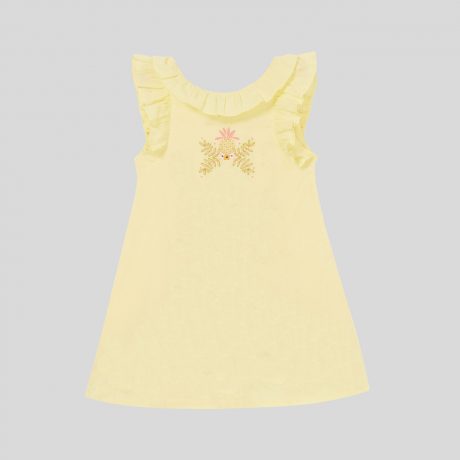 Cute girls light yellow ruffle at and sleeves dress-RKFCW89