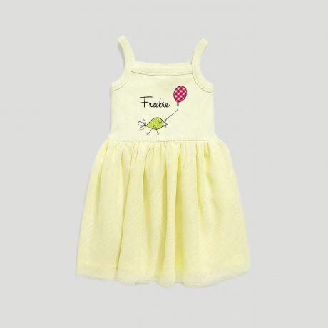 Cute girls light yellow freebie net dress-RKFCW92