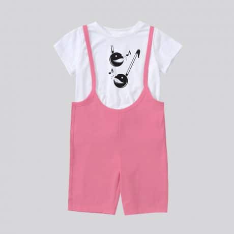 Two piece baby pink girl’s jumpsuit with unicorn print for causal wear-RKFCW93