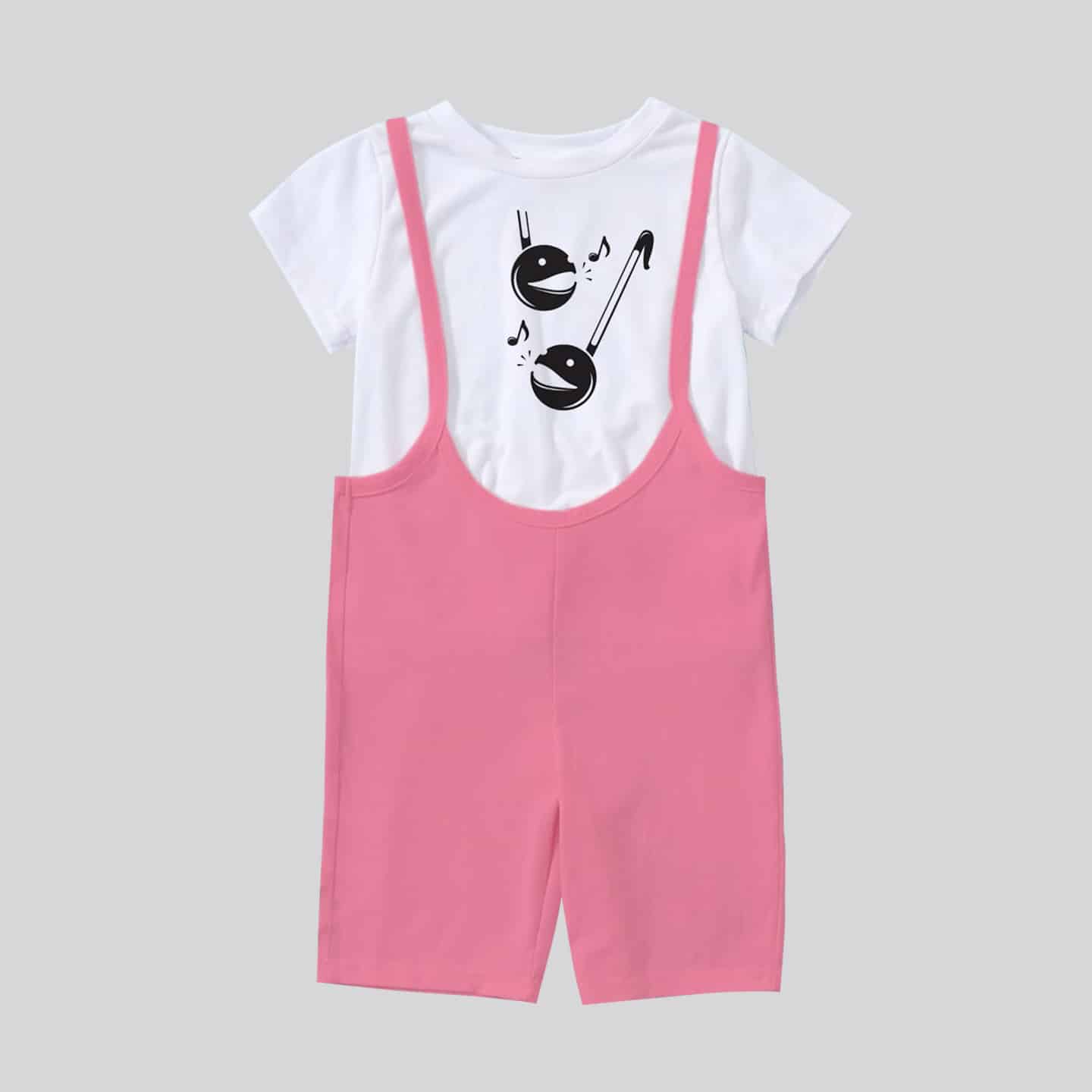 Two piece baby pink girl's jumpsuit with unicorn print for causal wear-RKFCW93