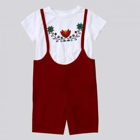 Two piece maroon  girl’s jumpsuit with unicorn print for causal wear-RKFCW95
