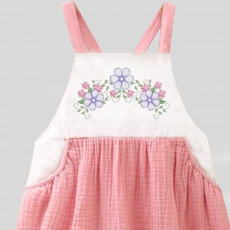 White and baby Peach Dress with floral print details, perfect for a young fashionista-RKFCW98